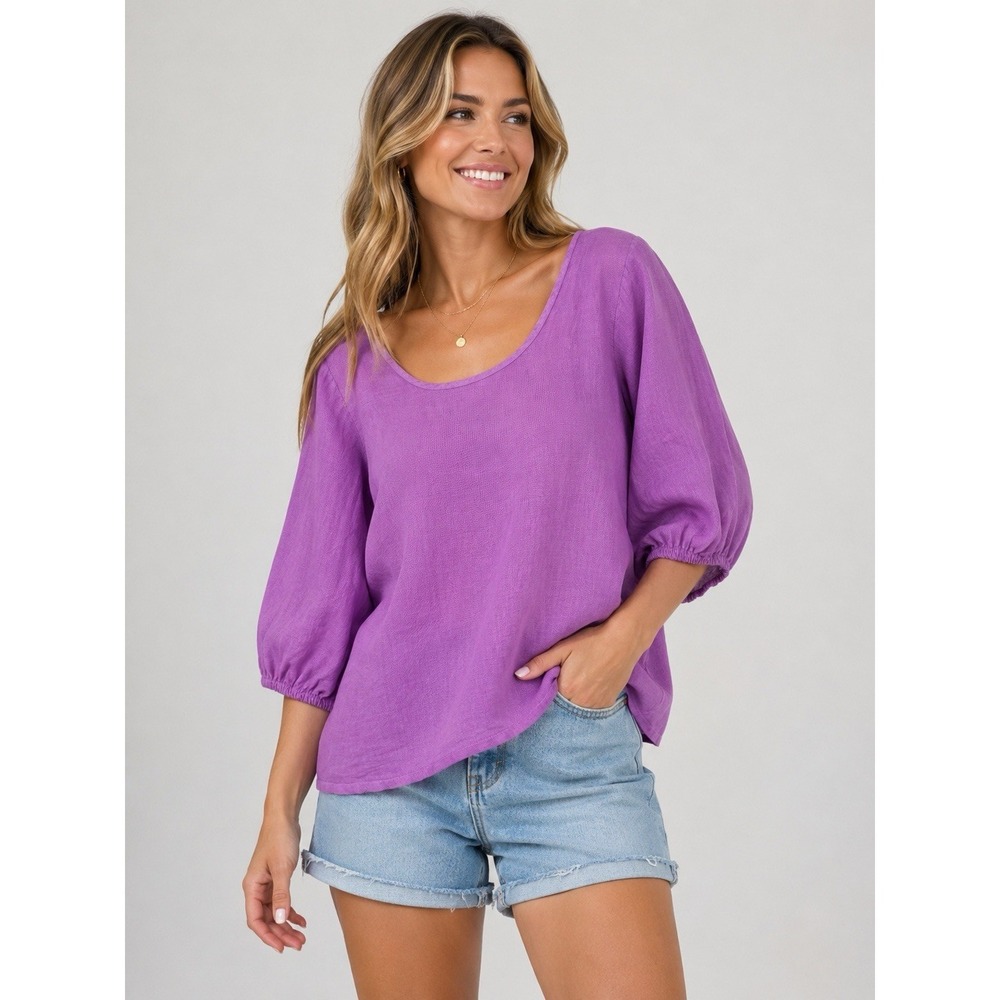 Terzo Millennio Made in Italy 100% Linen Top Pink Coastal Lagenlook - Picture 1 of 10